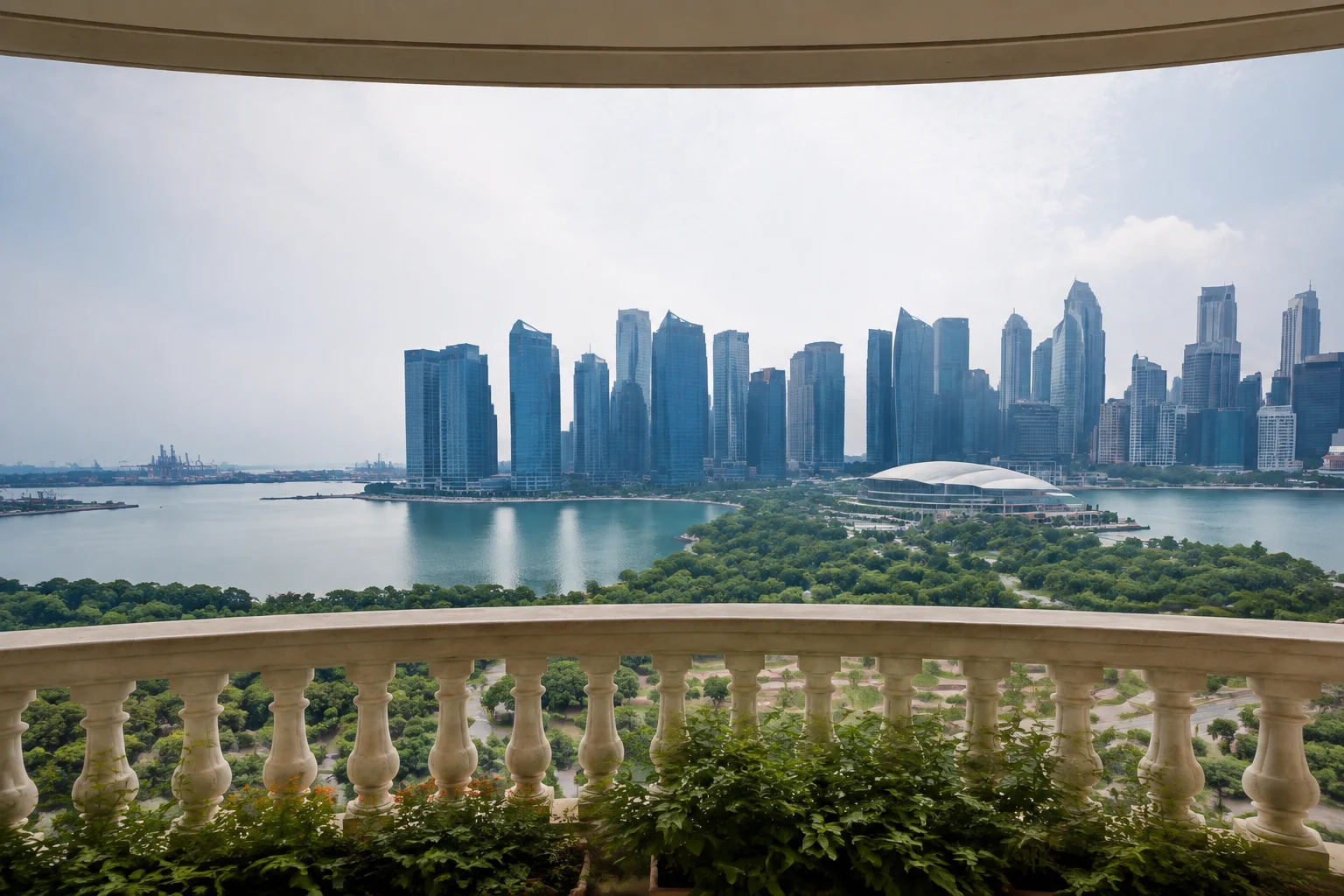 Singapore skyline from a contemporary Marina Bay terrace