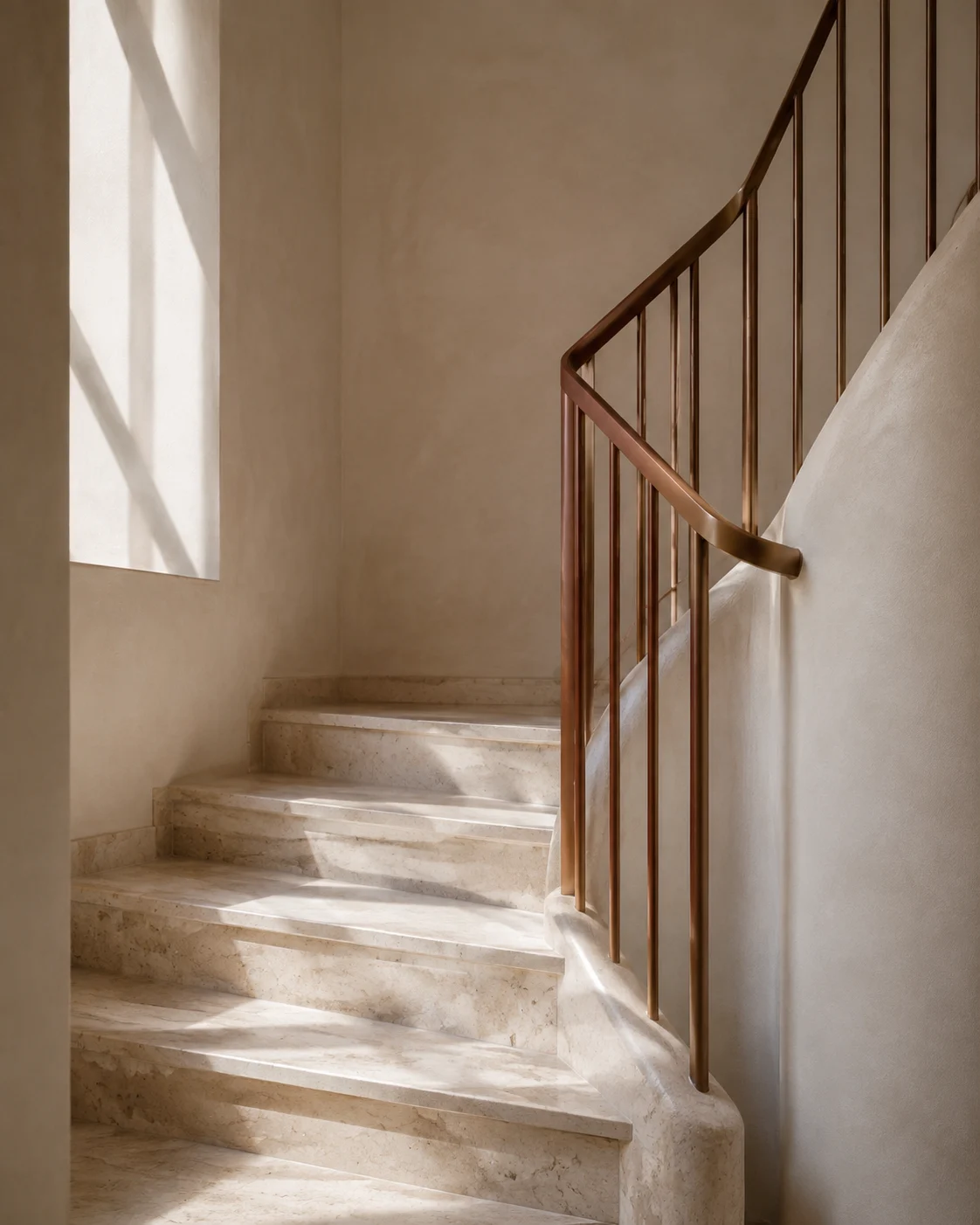 Sunlit travertine stair
